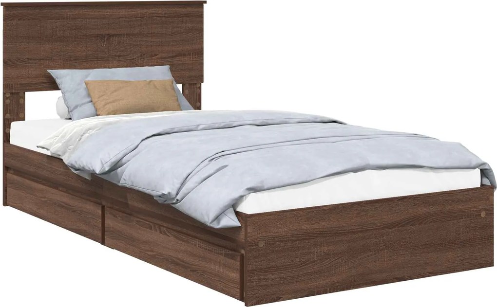 vidaXL Pat cu storage Stejar închis 100 x 200 cm Lemn compozit