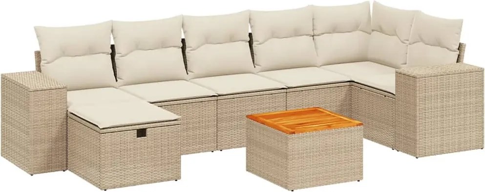 vidaXL Set canapele de grădină, 8 piese, cu perne, bej, poliratan