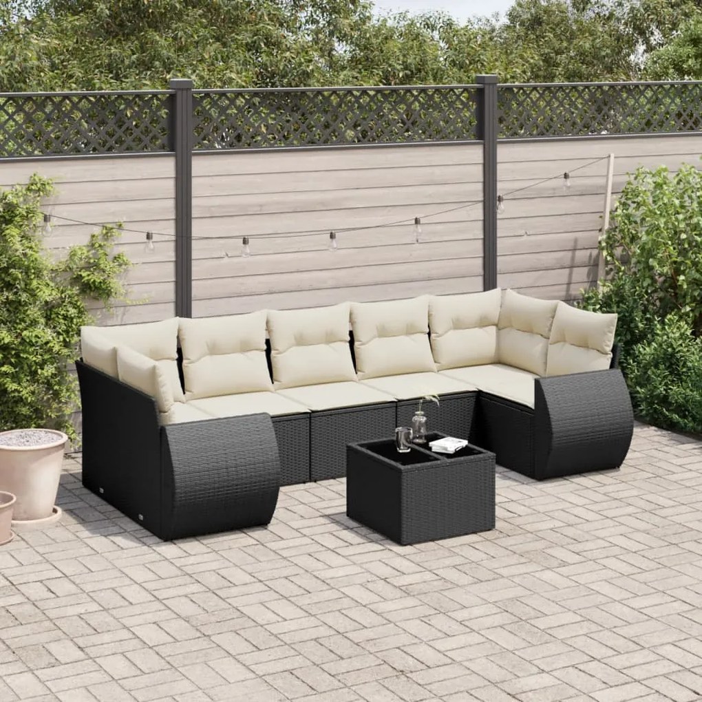 3253473 vidaXL Set mobilier de grădină cu perne, 8 piese, negru, poliratan