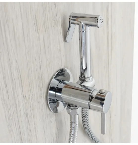 Baterie pentru bideu LUNGO, montaj încastrat, cu duș, crom lucios - REA-B4106