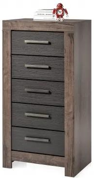 Cabinet din pal, cu 5 sertare Blake Stejar Negru / Stejar, l64xA45xH125 cm