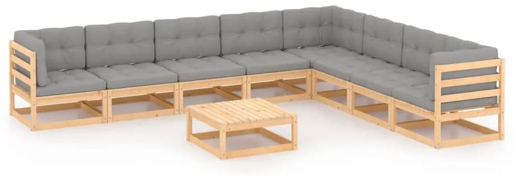 vidaXL Set mobilier grădină cu perne, 9 piese, lemn masiv de pin