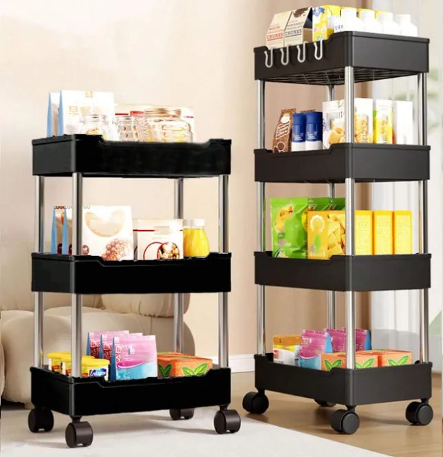 Raft plastic pe roti SHELFAST 38x20,5x88 cm negru