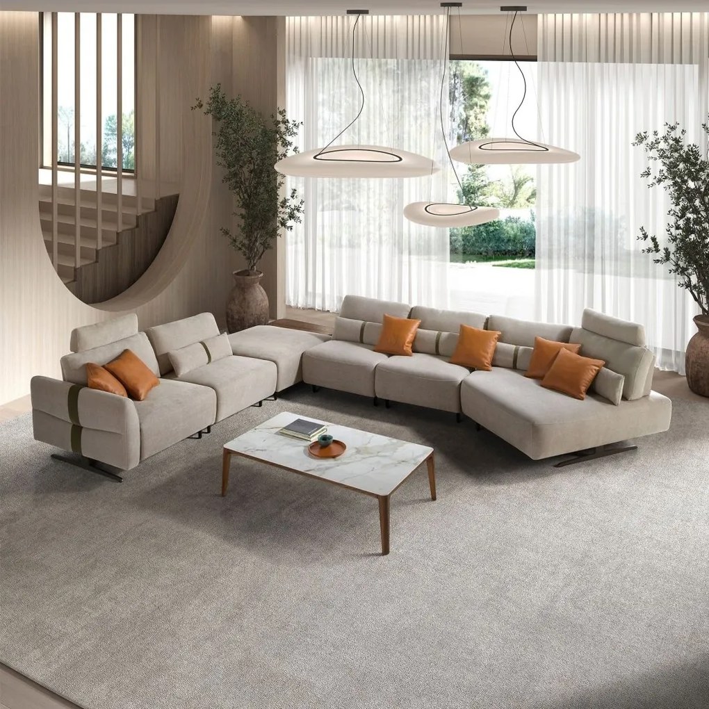 Coltar modular LUX design italian cu sezlong stanga Velvet sand