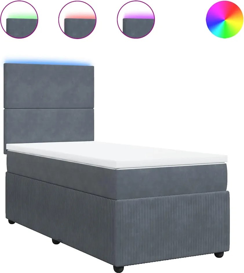 vidaXL Pat box spring cu saltea, gri închis, 90x200 cm, catifea