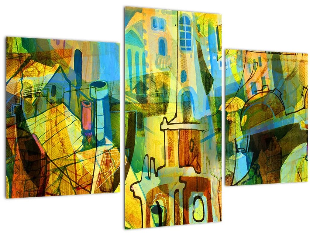 Tablou - Arhitectură, abstractizare cubistă (90x60 cm)