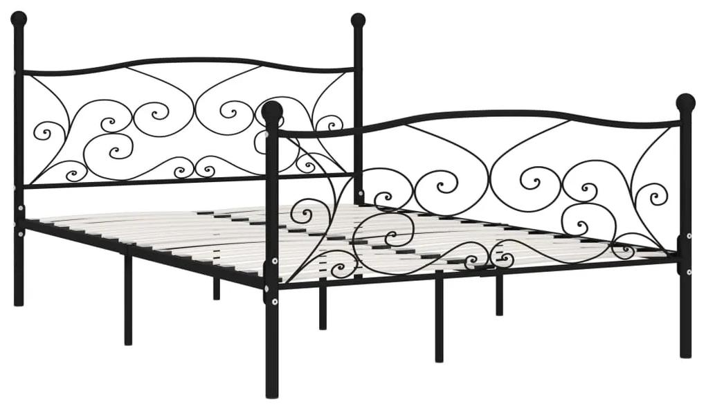 Cadru de pat cu baza din sipci, negru, 160 x 200 cm, metal Negru, 160 x 200 cm