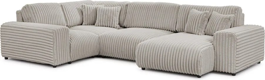 Colțar gri deschis cu tapițerie din catifea reiată (cu colț pe partea stângă/în formă de "U") Justin – Ropez