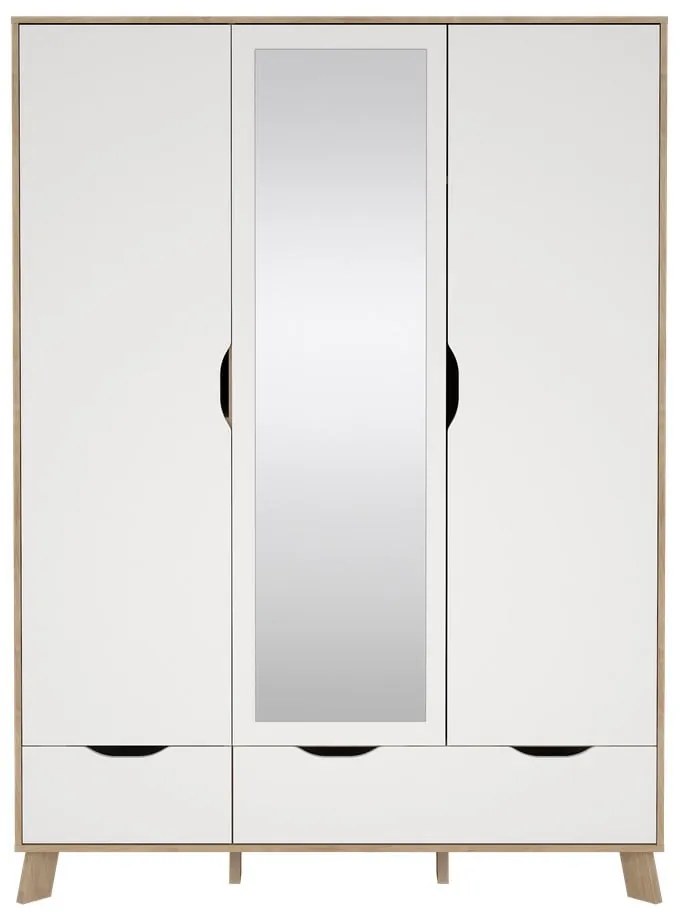 Șifonier alb-în culoare naturală cu aspect de lemn de stejar cu oglindă 147x201x58 cm Ikast – Tvilum