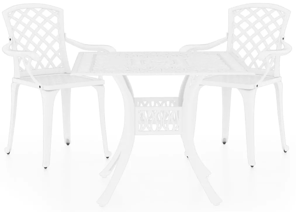 3070588 vidaXL Set mobilier bistro, 3 piese, alb, aluminiu turnat