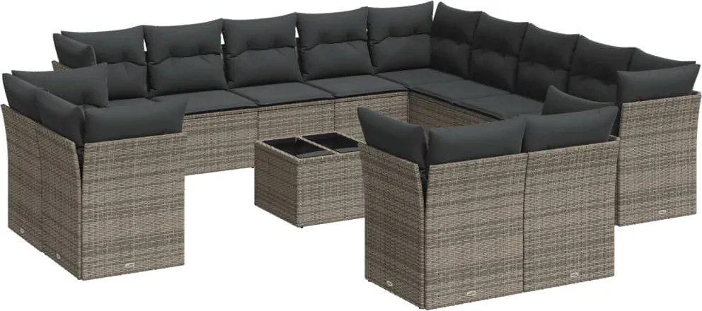 vidaXL Set mobilier de grădină cu perne, 14 piese, gri, poliratan