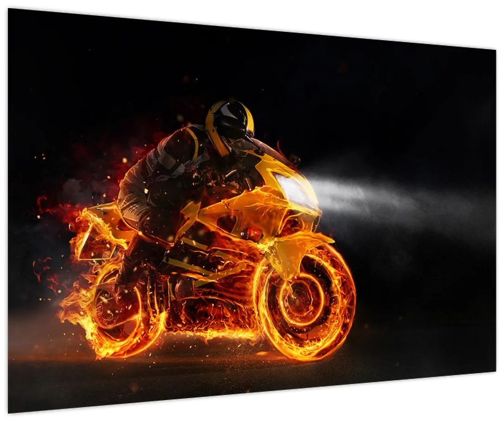 Tablou - Motociclist cu flăcări (90x60 cm)