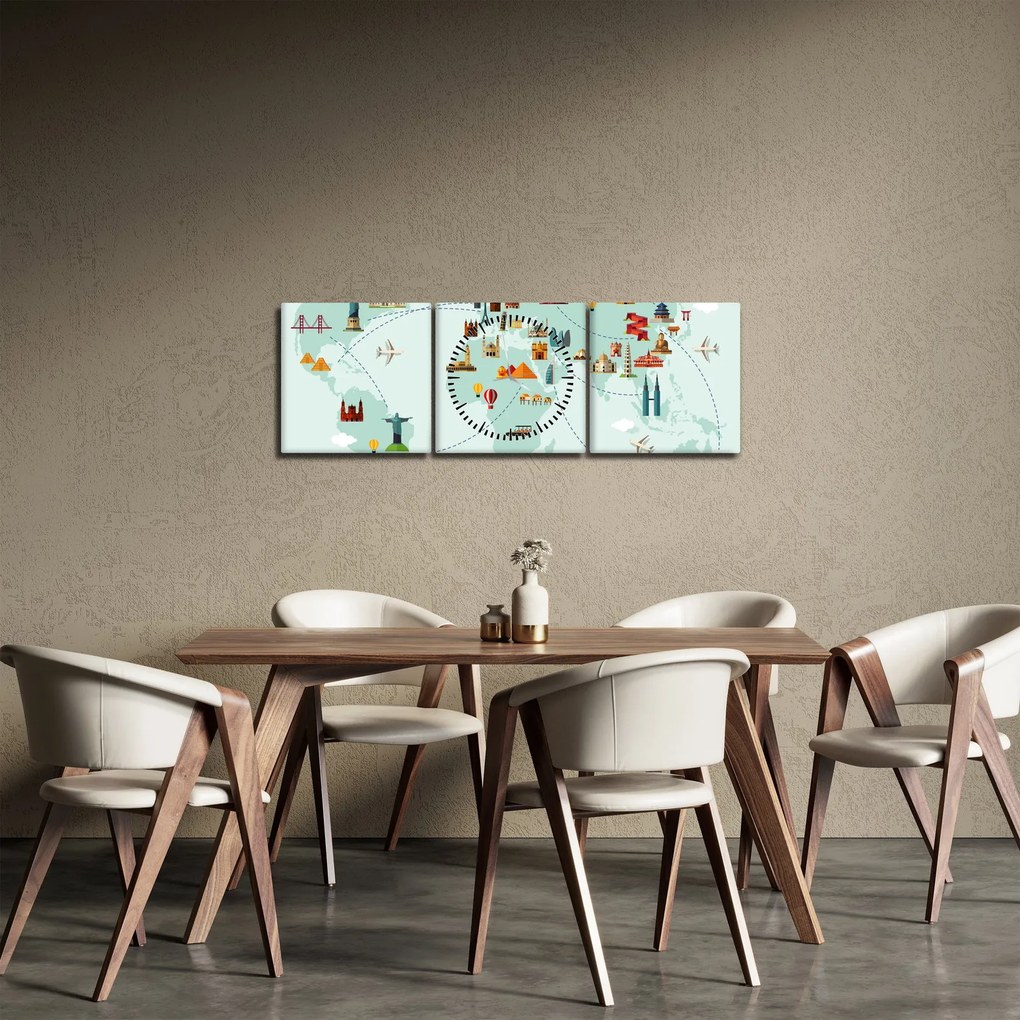 Tablou - Harta cu pictograme, amintire (cu ceas) (90x30 cm)