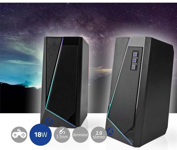 Nedis GSPR31020BK - Set 2x boxe RGB LED gaming 18W/5V
