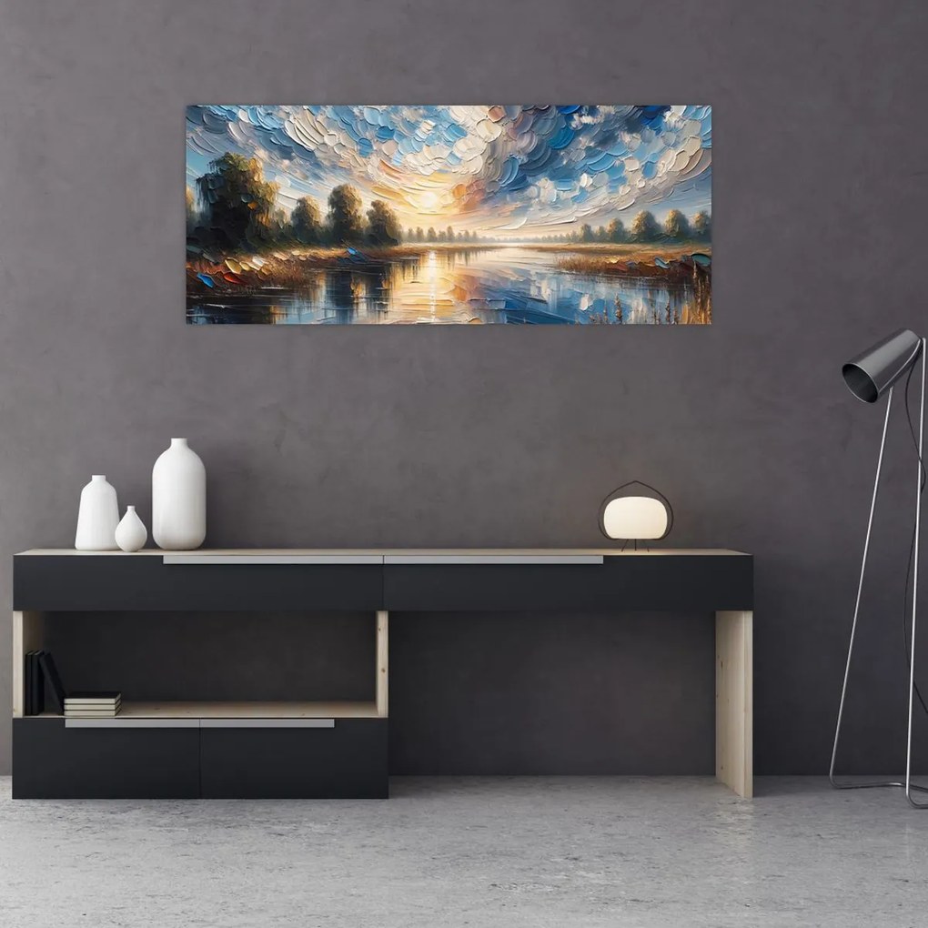 Tablou - Pictură cu soarele deasupra apei (120x50 cm)