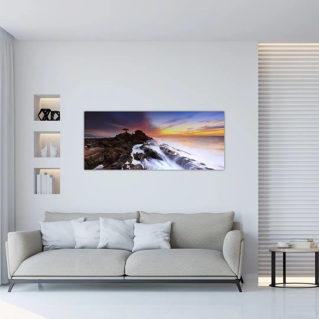 Tablou cu munți în ceață (120x50 cm)