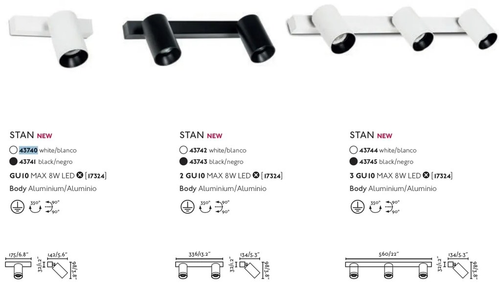 Aplica perete / tavan cu spot directionabil design modern STAN 1L alba