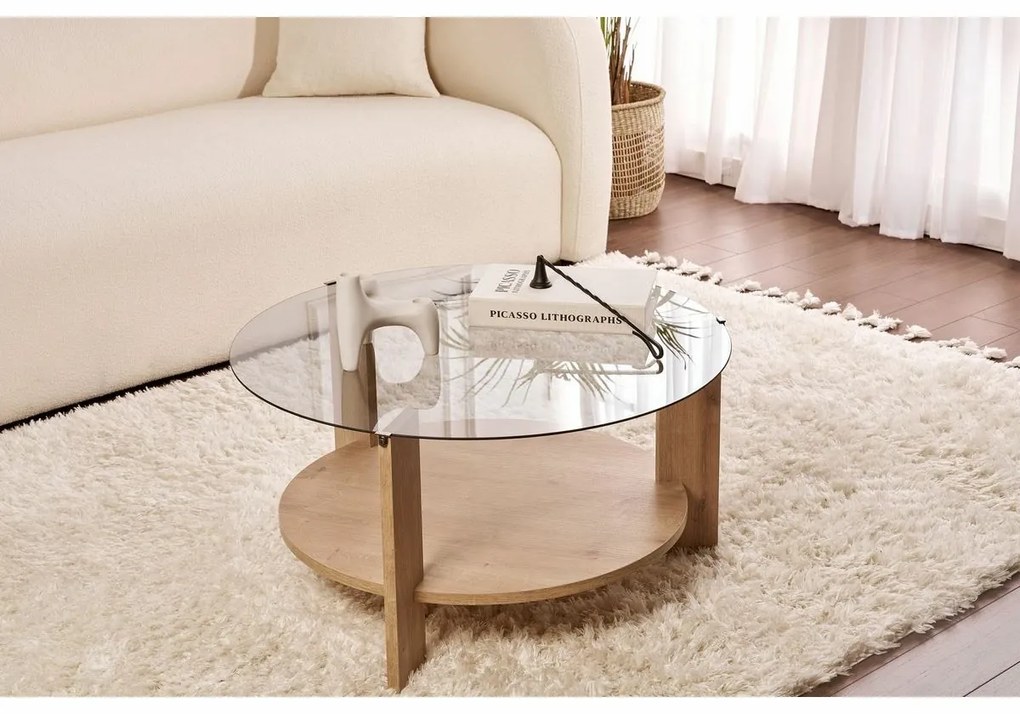 Măsuță de cafea Clara Sapphire Oak cu sticlăfumurie