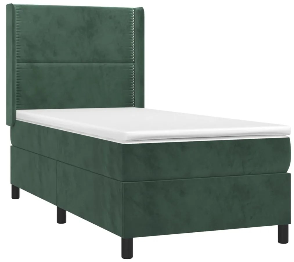 Pat box spring cu saltea, verde inchis, 80x200 cm, catifea Verde inchis, 80 x 200 cm, Culoare unica si cuie de tapiterie