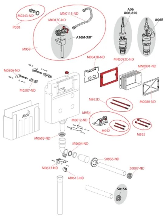 Rezervor wc incastrat Alcaplast, Basicmodul, slim, pentru montare in zidarie, pentru wc stativ, 8.4 cm