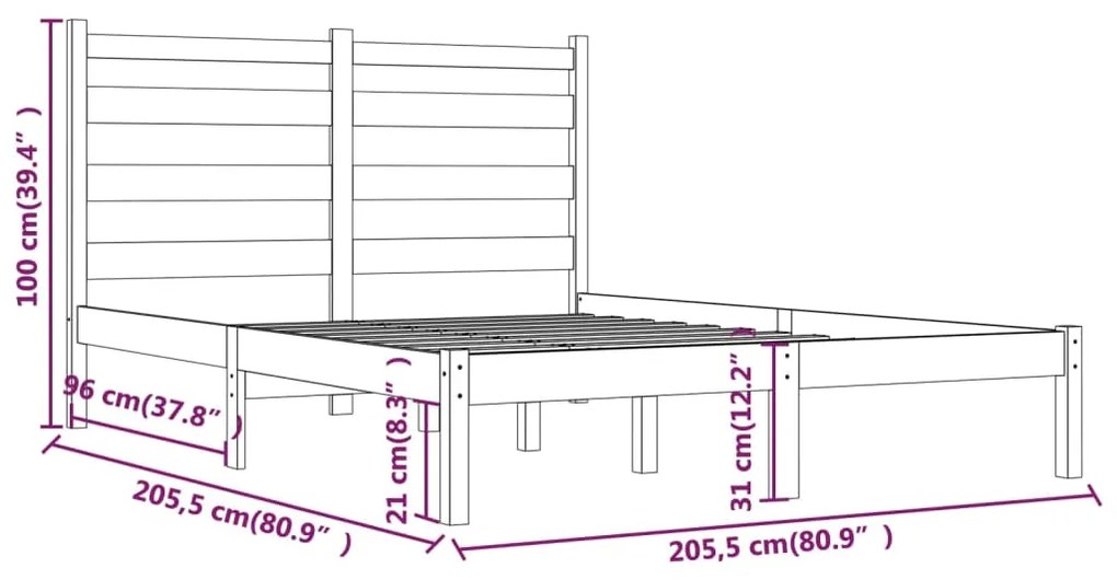 Cadru de pat, alb, 200x200 cm, lemn masiv de pin Alb, 200 x 200 cm