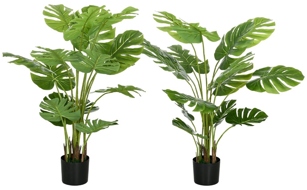 HOMCOM Lot de 2 plante artificiale Monstera deliciosa cu ghiveci inclus, înălțime 120 cm, pentru interior, decor | Aosom Romania