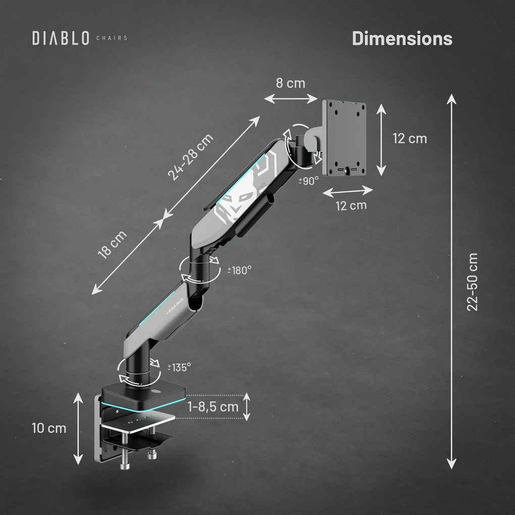 Suport monitor 49", gri/negru LED RGB X-ARM