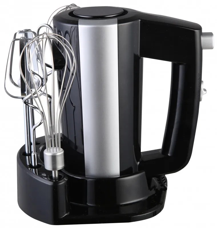 Mixer de mana Rosberg R51110KB, 300 W, 5 viteze + Turbo, Suport accesorii, Negru/Argintiu