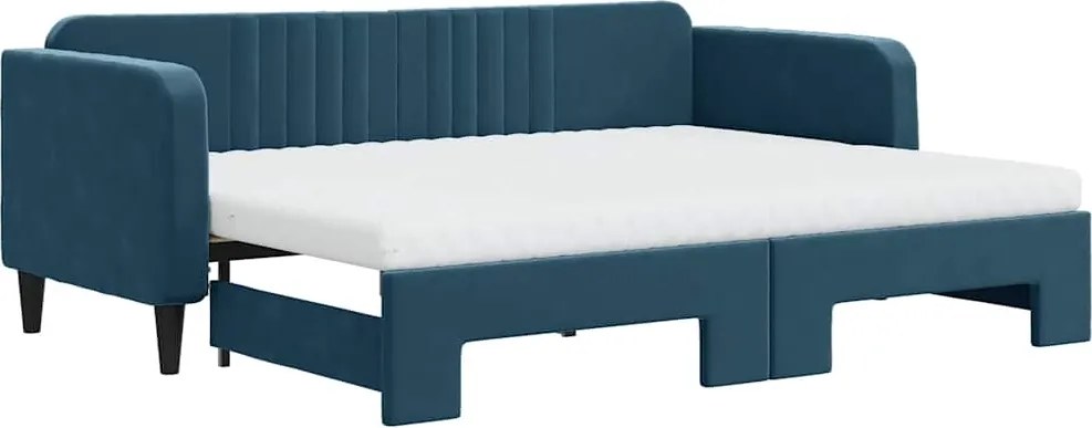 vidaXL Pat de zi cu extensie și saltea, albastru, 80x200 cm, catifea