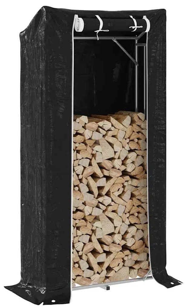 vidaXL Suport pentru lemne de foc cu capac de ploaie Oțel galvanizat