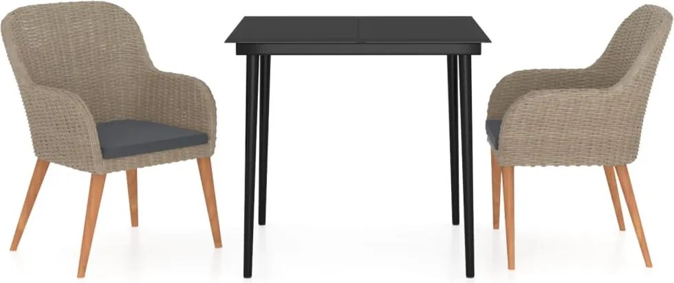 vidaXL Set mobilier de grădină cu perne, 3 piese, maro