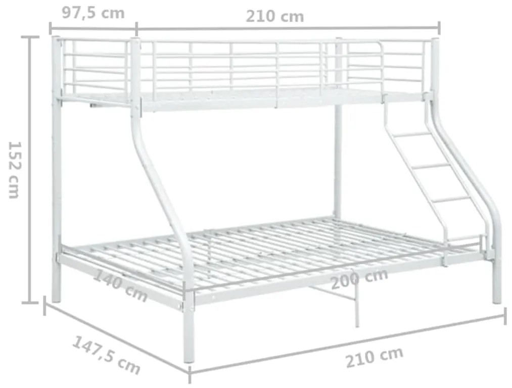 Cadru de pat supraetajat, alb, 140 x 200 90 x 200 cm, metal Alb, nu