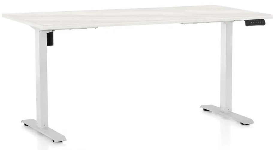 Masă înălțime reglabilă OfficeTech B, 160 x 80 cm, picioare albe, frasin alb