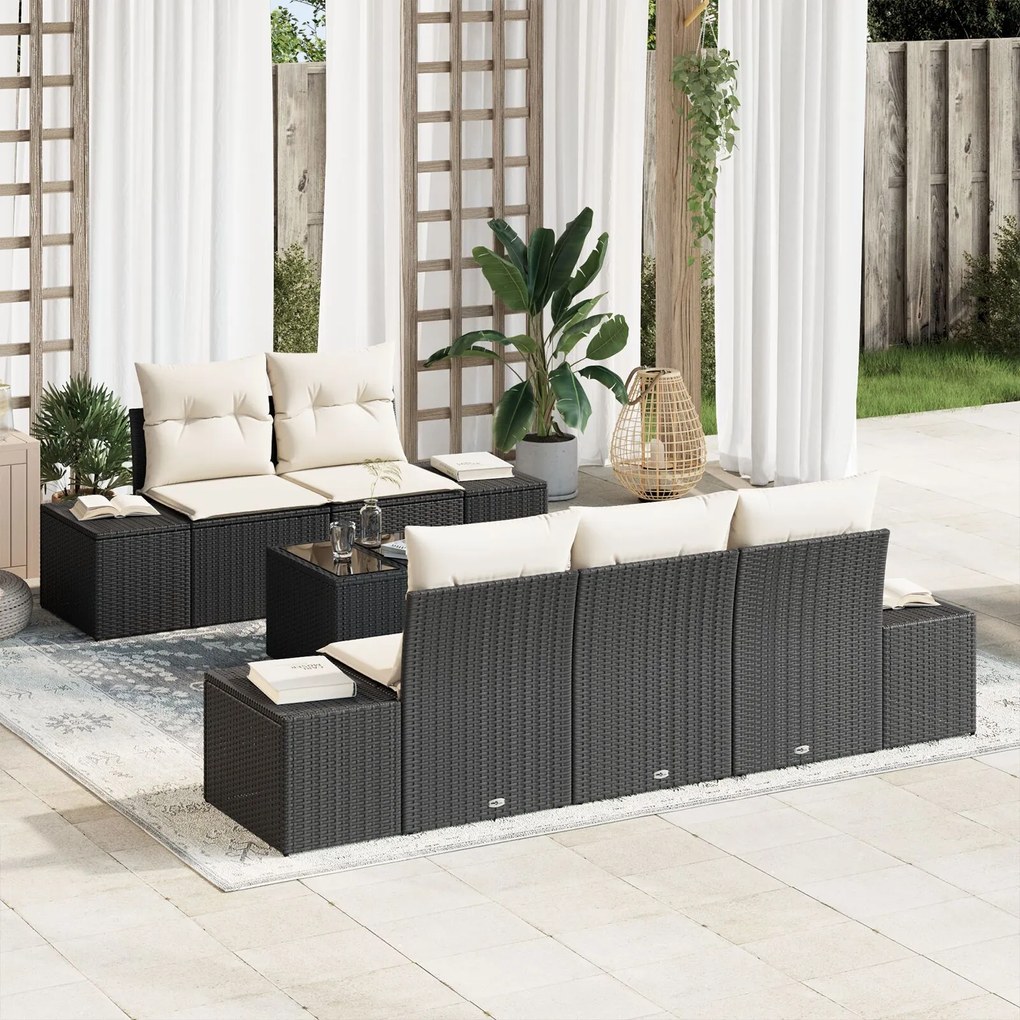 vidaXL Set de canapele pentru grădină 6 pcs Negru Rattan poli