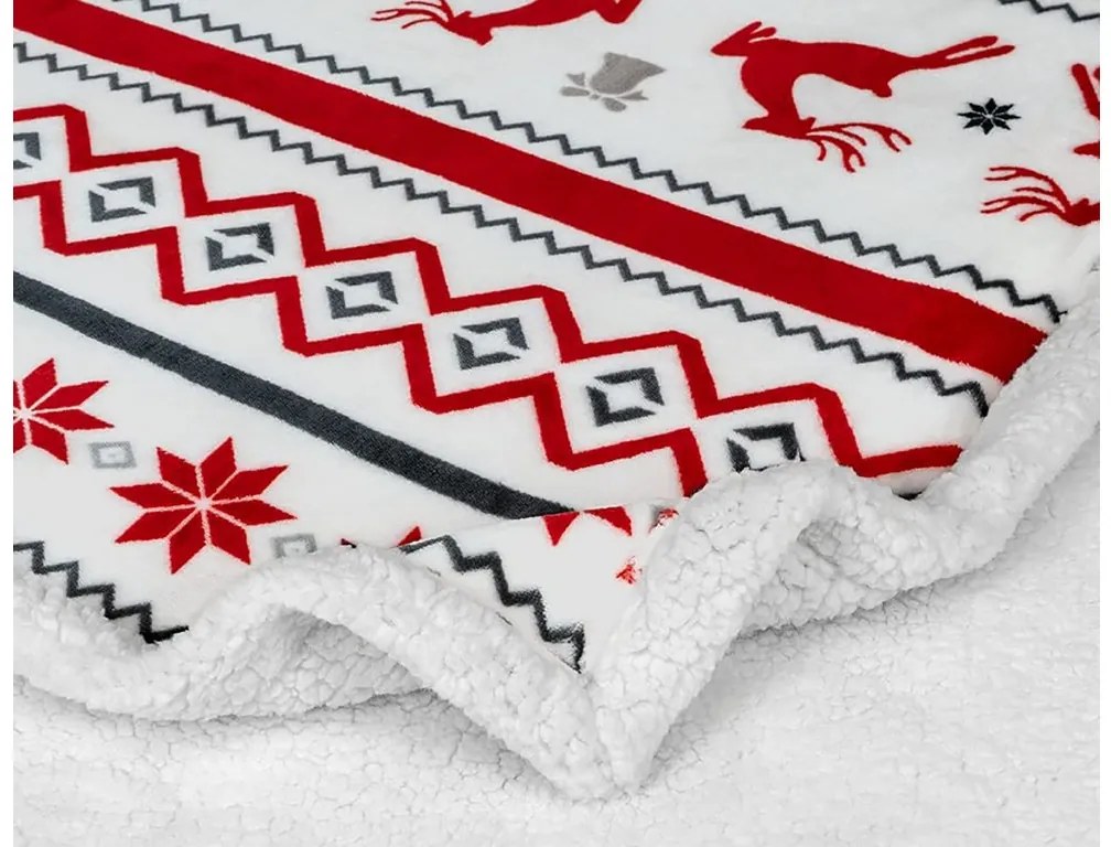 2x patura alba de miel de Craciun din microplus RETRO CHRISTMAS 160x200 cm