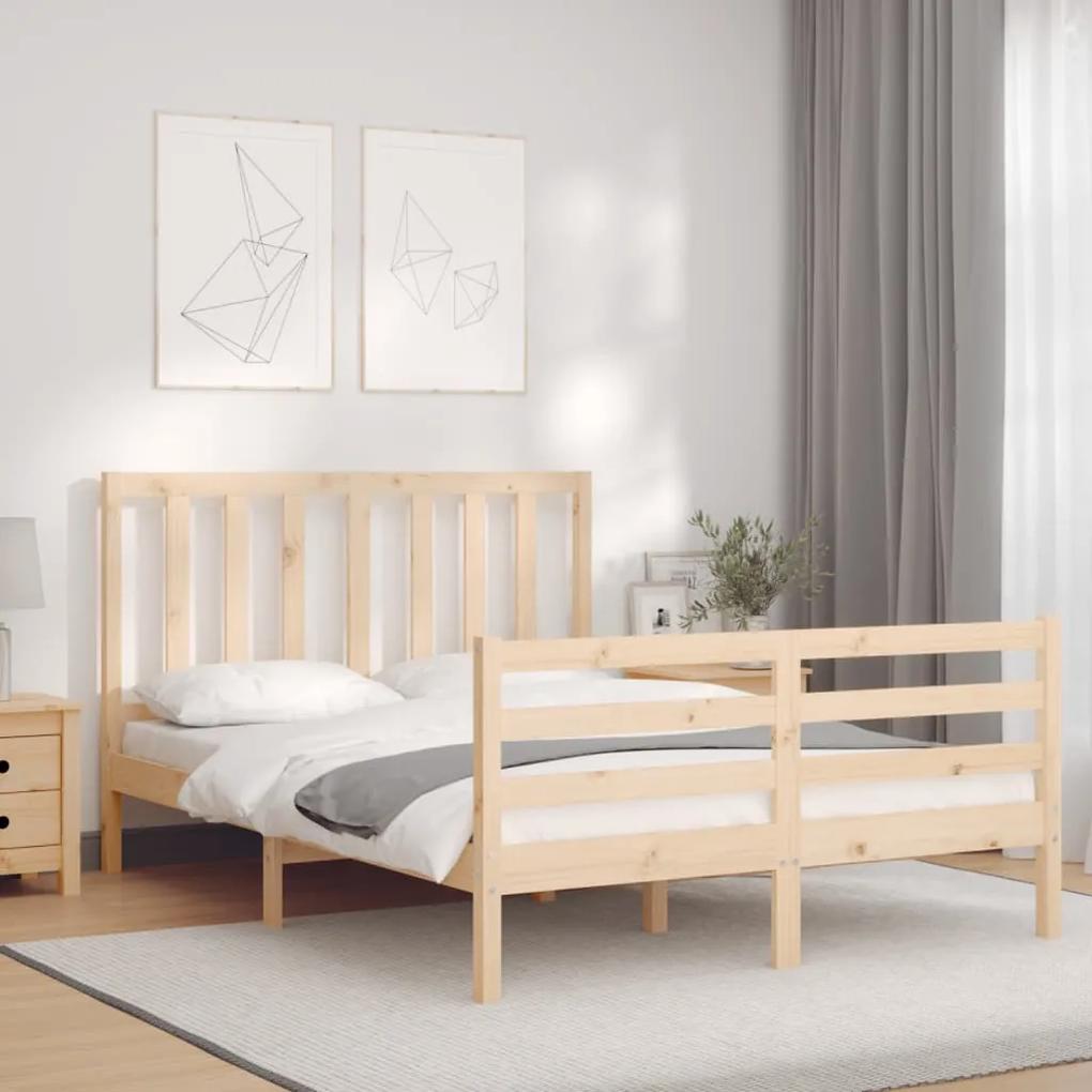 3193836 vidaXL Cadru de pat cu tăblie, 140x190 cm, lemn masiv