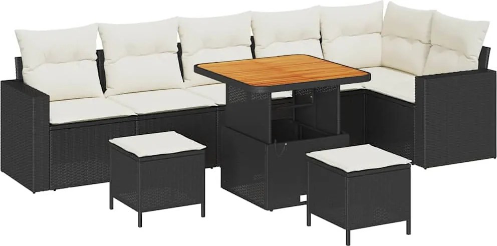 vidaXL Set de canapele pentru grădină 9 pcs Negru poliratan