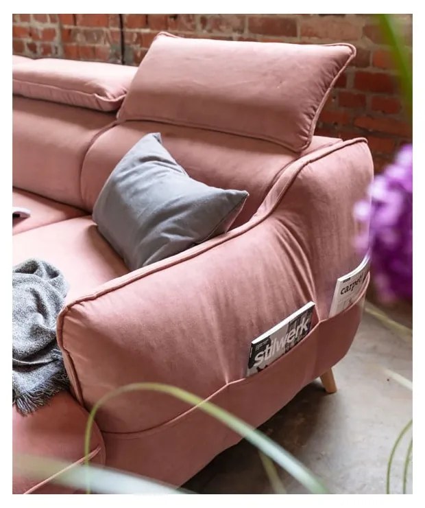 Colțar roz deschis extensibil cu tapițerie din catifea (cu colț pe partea stângă /în formă de "U") Sweet Harmony – Miuform