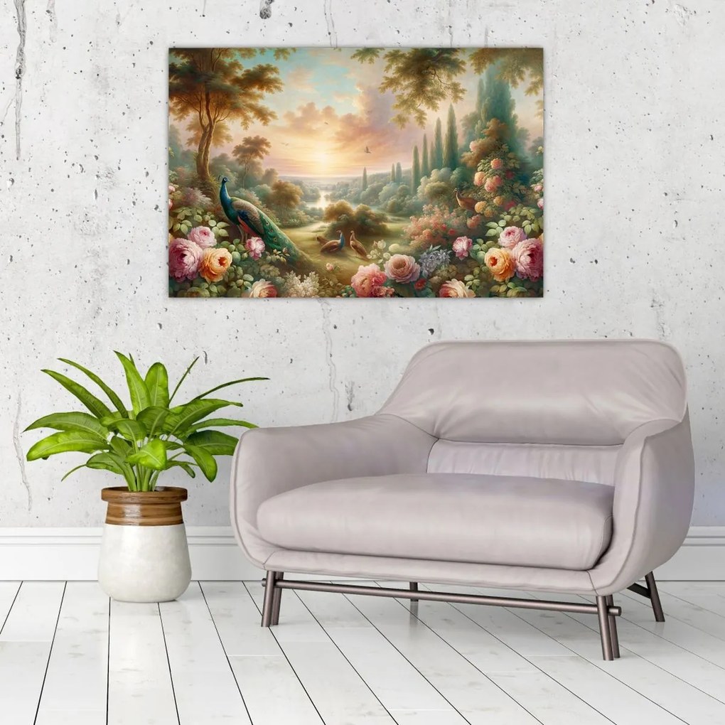 Tablou - Păuni în grădină (90x60 cm)