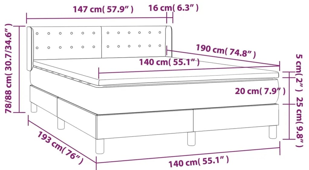 Pat box spring cu saltea, verde, 140x200 cm, textil Verde, 140 x 190 cm, Nasturi de tapiterie