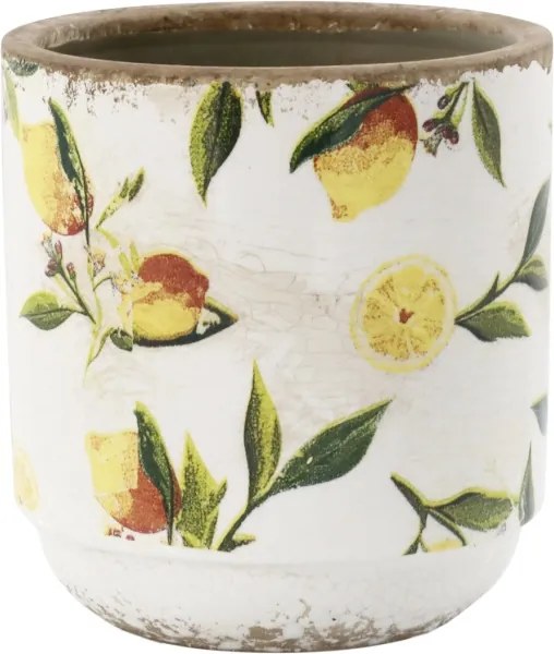 Ghiveci din ceramică, pictat manual, crem, H13.5/D13 cm, Limone