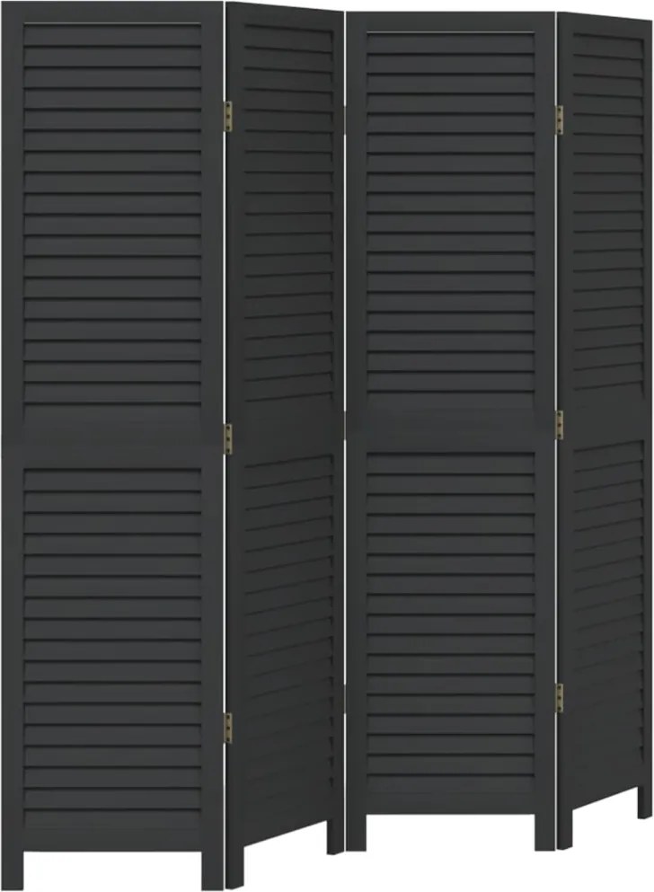 vidaXL Paravan de cameră cu 4 panouri, negru, lemn masiv paulownia