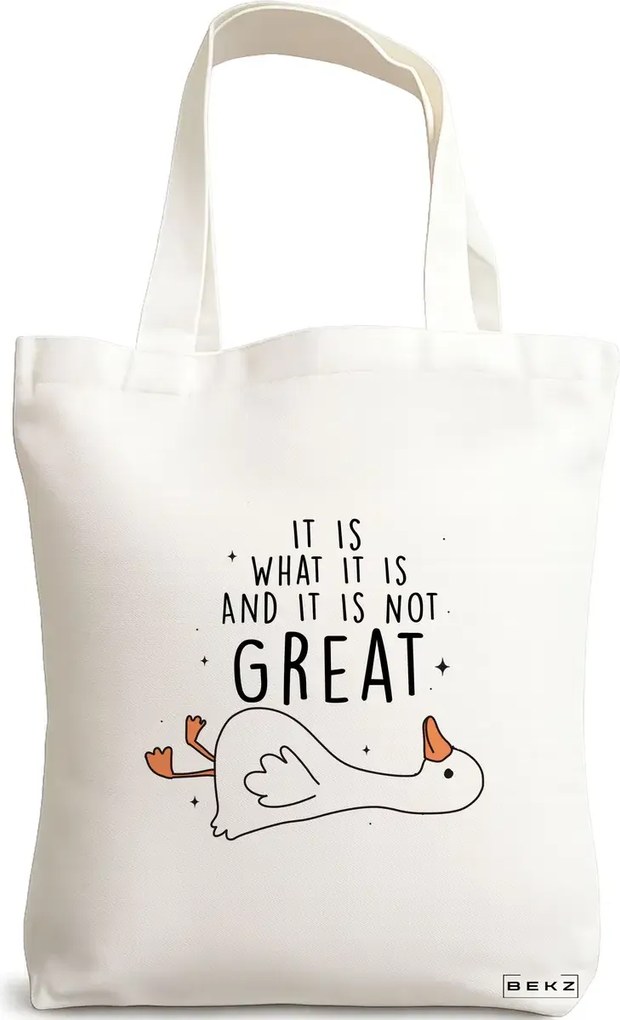 Sacosa de Panza pentru Cumparaturi, Geanta Tote, model Silly Goose 1, 38 x 34.5 cm, Alba, BEKZ®