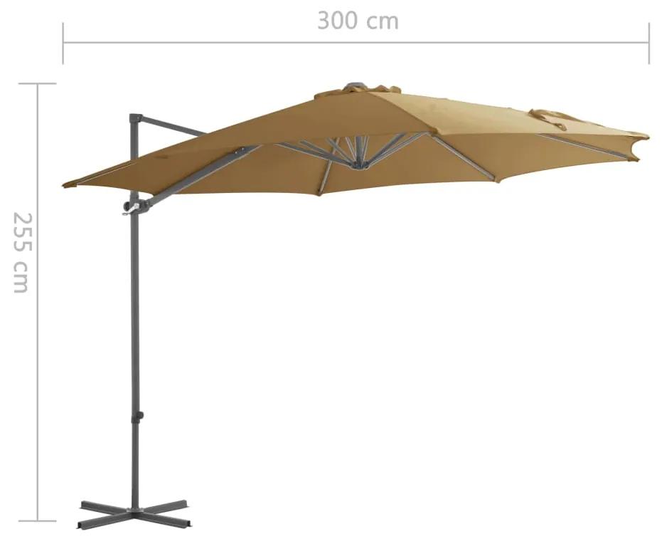 Umbrela suspendata cu stalp din otel, gri taupe, 300 cm Gri taupe, 300 x 255 cm