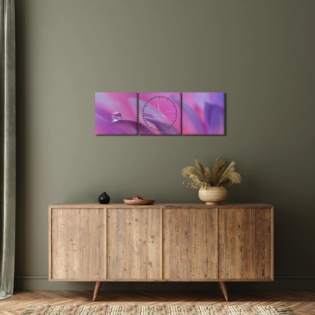 Tablou - Picătură pe floare (cu ceas) (90x30 cm)