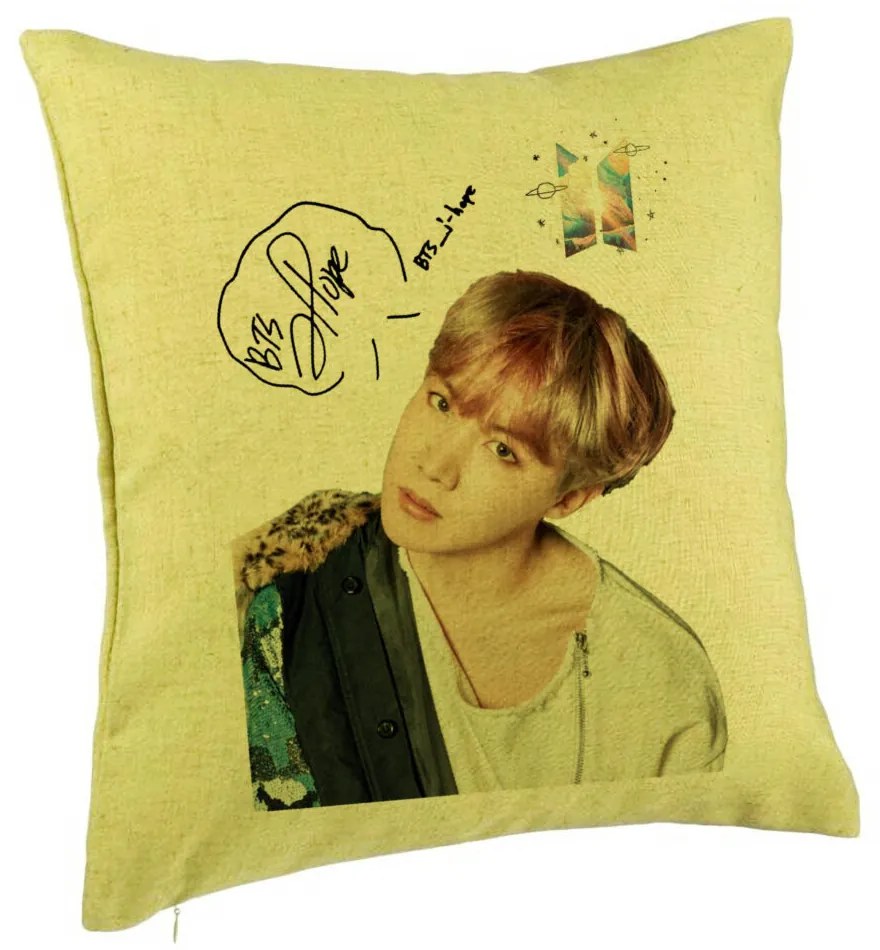 Perna Decorativa BTS J-hope, 40x40 cm, Verde, Husa Detasabila, Burduf