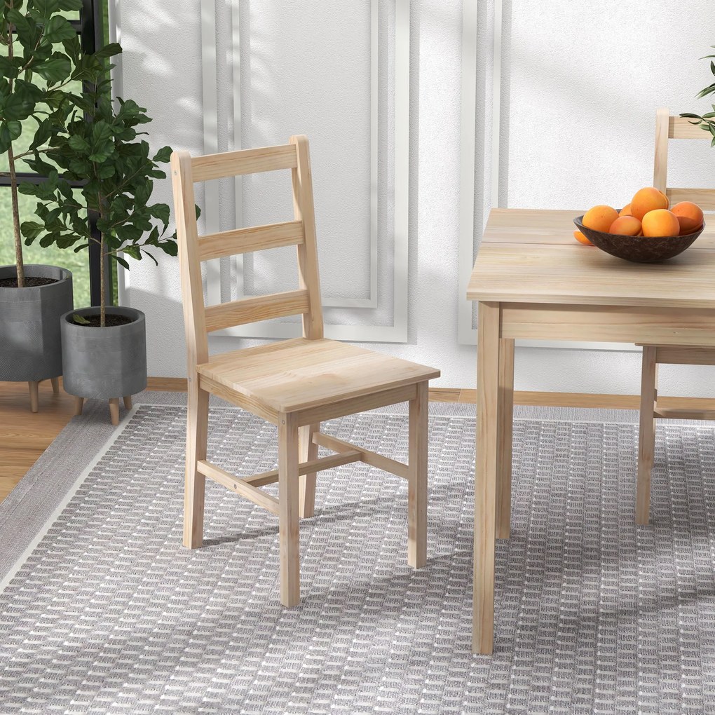 HOMCOM Set de masă 5 piese, masă cu scaune, lemn masiv, 118 cm x 73 cm x 75 cm, natur | Aosom Romania