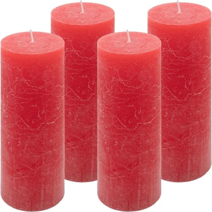 Set de lumânări rustice, 20 cm, Ø 7,5 cm, roșu, 4 buc