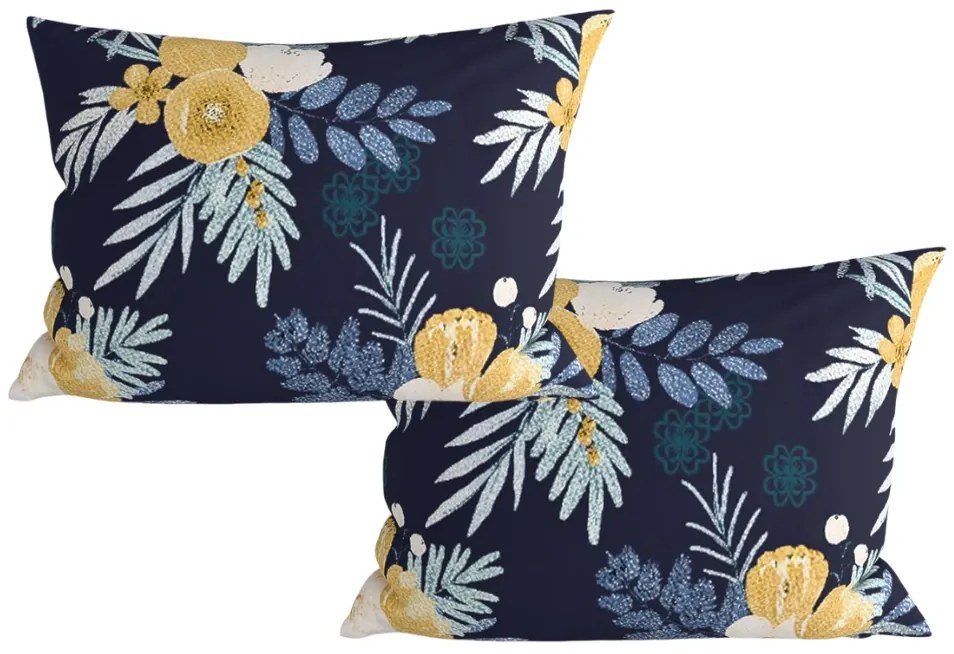 Set de 2 huse decorative pentru perne din microfibra FLOWERISH 50x70 cm, albastru inchis
