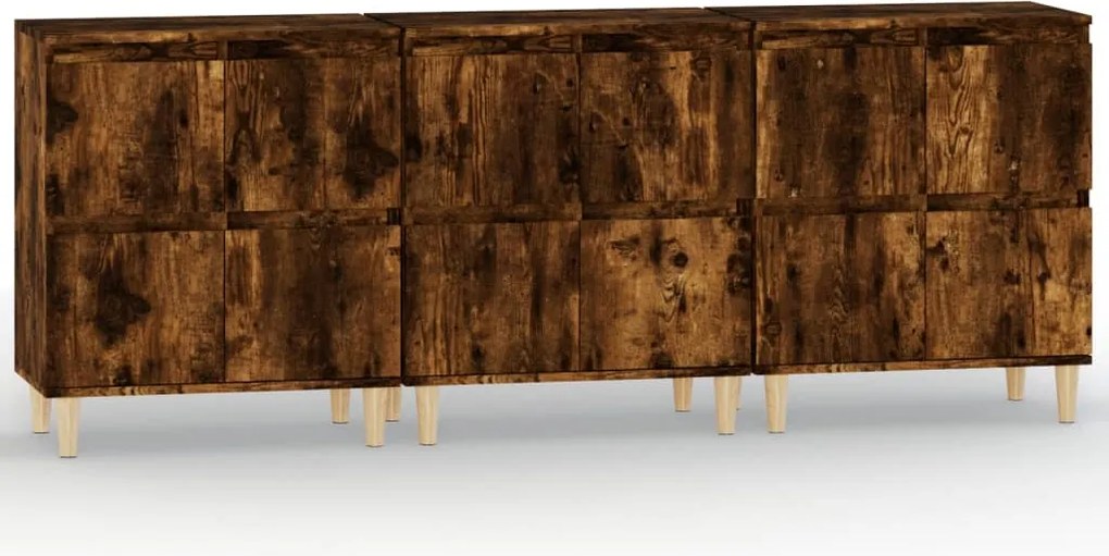 vidaXL Dulapuri, 3 buc, stejar afumat, 60x35x70 cm, lemn prelucrat